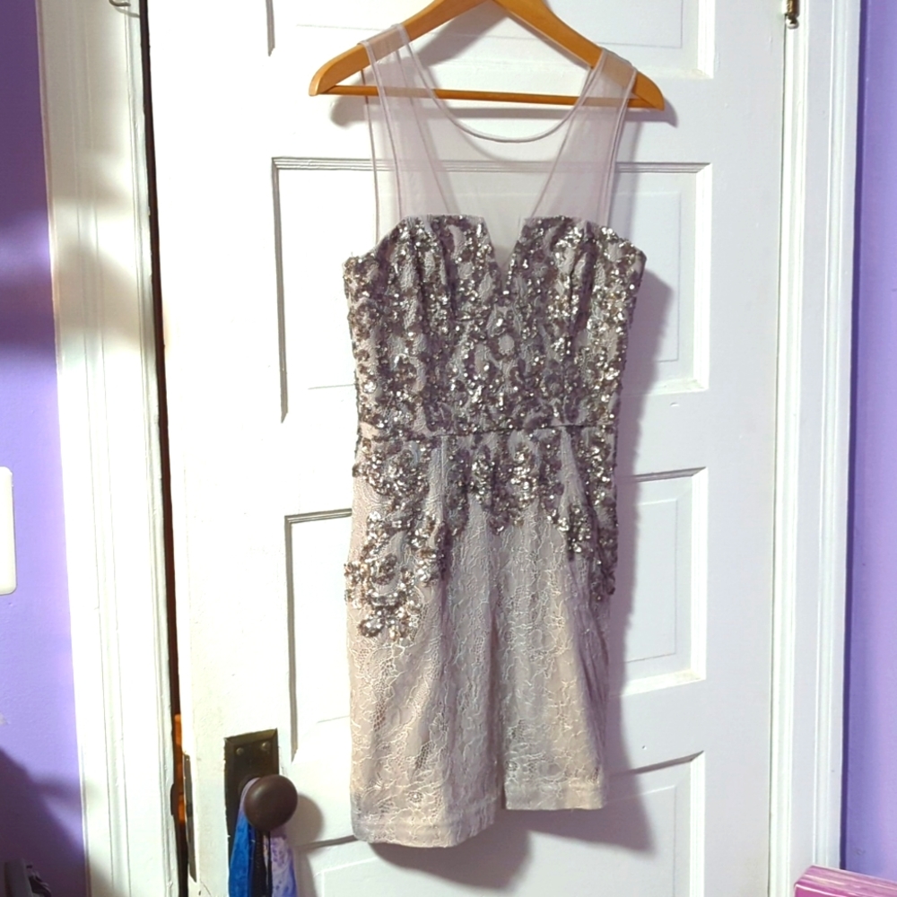 BCBG MaxAzria Lace and Sequin Embroidered Dress
